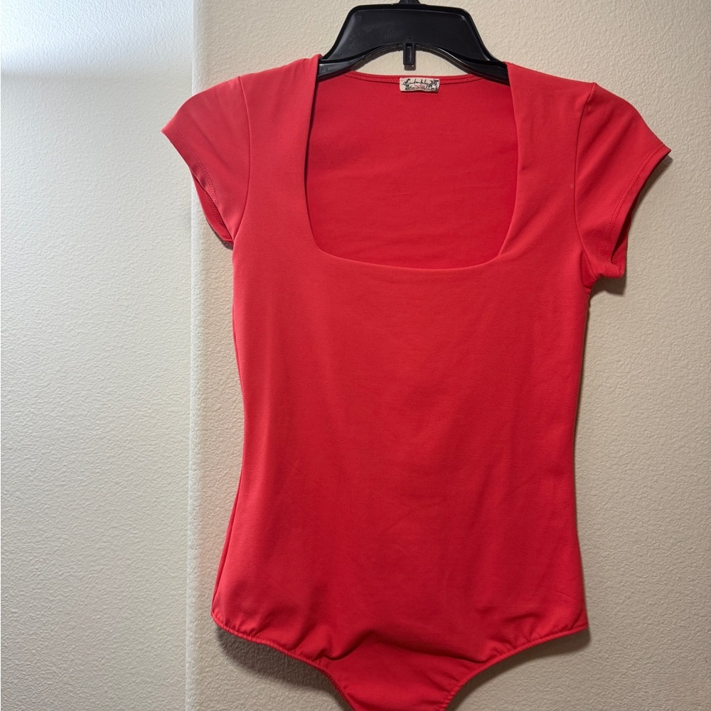 Free People Red Orange  Square Neck Bodysuit